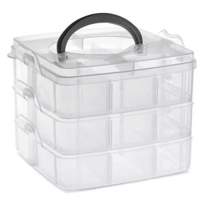 Caja Organizadora de Plástico con Tapa 3 pisos 13cm x 16.5cm alto x 15cm